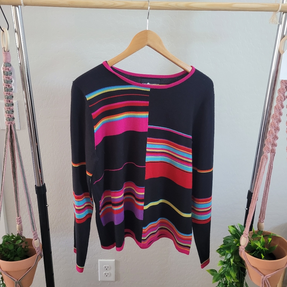 Y2k 90s Vtg Colorful Striped Long Sleeve Sweater. Sag Harbor. Size Large.